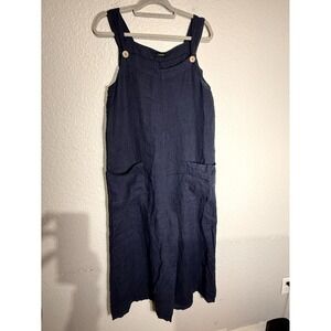 Cherishh Overalls Womens S/M Navy Linen Wide Strap Straight Leg Casual Work Wear